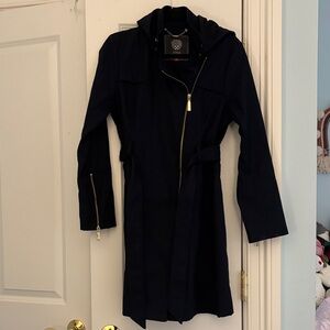 Vince Camuto Dark Blue Hooded Trench Coat